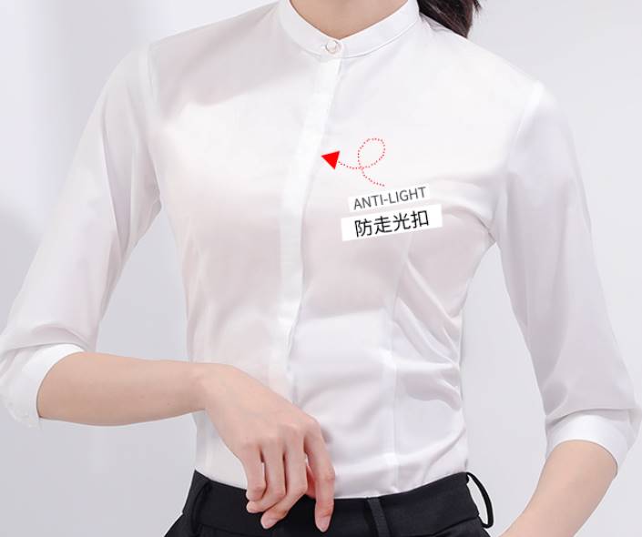 เล็กใหญ่พิเศษ!!เสื้อเชิ้ตคอจีน แขนสามส่วน ผู้หญิง เข้ารูป ซ่อนกระดุม size No.32-44 สีขาว ฟ้า