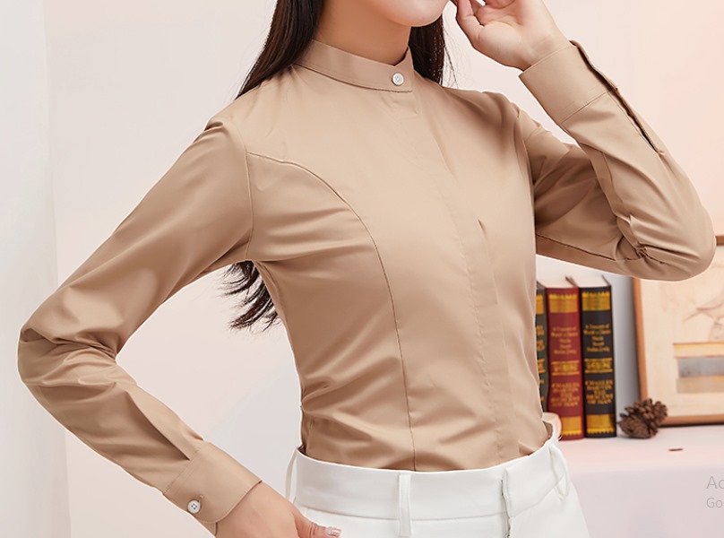 เล็กใหญ่พิเศษ!!เสื้อเชิ้ตแขนยาวผู้หญิง คอจีน เข้ารูป ซ่อนกระดุม สีพิเศษ size No.XS-4XL สีชมพู น้ำตาล เขียว