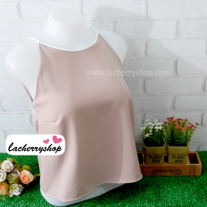 เสื้อผ้าแฟชั่นสวยๆ เสื้อสายเดี่ยว สีนู้ด ผ้าฮานาโกะ แบบสวยน่ารักๆค่ะ มีซิปหลัง