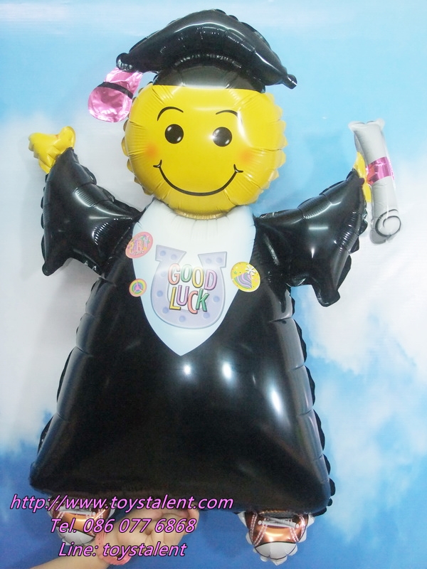 ลูกโป่งฟลอย์หน้ายิ้มใส่ชุดรับปริญญา Good Luck ไซส์22 นิ้ว/Item No.TL-F014