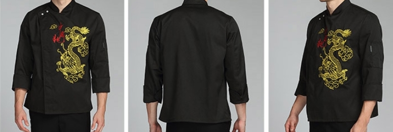 เสื้อเชฟจีน เสื้อกุ๊กจีน เสื้อพ่อครัวจีน คอตตอน ปักมังกร ผู้หญิง ผู้ชาย