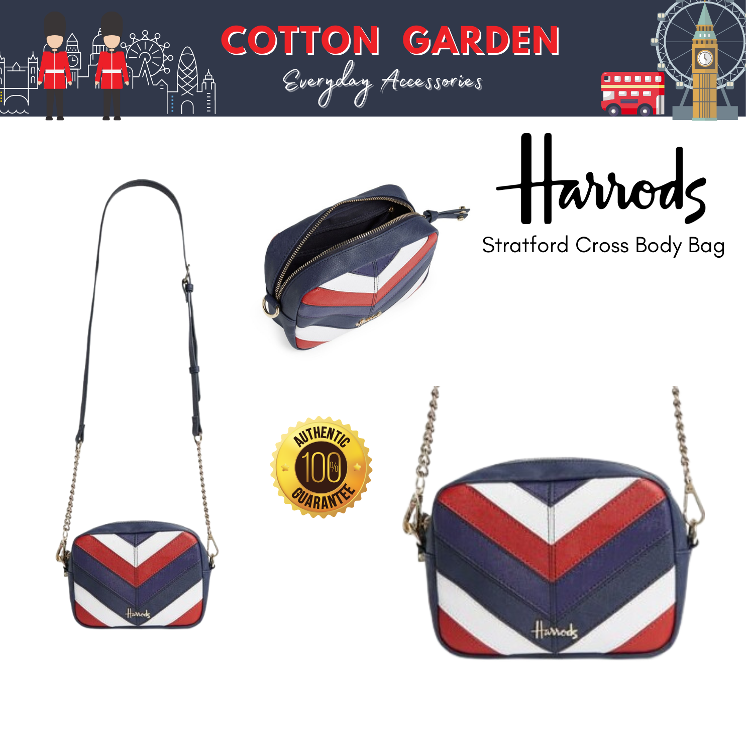 Harrods Stratford Cross Body Bag กระเป๋าสะพายพาดไหล่ แฮรอดส์ ของแท้