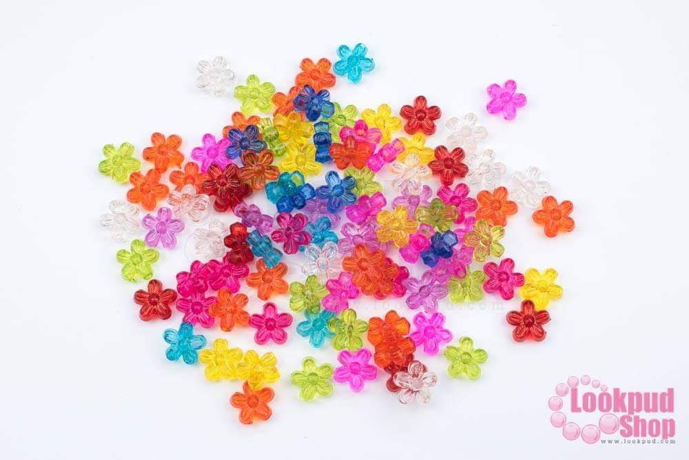 ลูกปัดพลาสติก ดอกไม้ คละสี 10มิล (1ถุง/500กรัม)