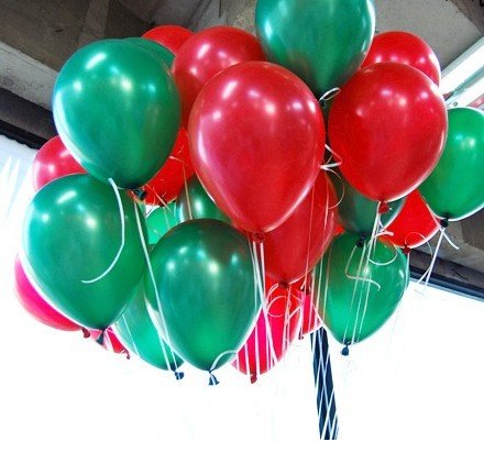 ลูกโป่งกลมเนื้อเมททัลลิก สีเขียว/สีแดง ไซส์ 12 นิ้ว แพ็คละ 10 ใบ (Metallic Green & Red Latex Balloons Size 12")