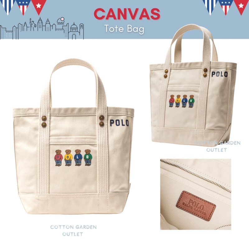 Canvas Tote Bag Ralph Lauren กระเป๋าแคนวาส โปโลคลับ ของแท้ 100% ขนาดกระทัดรัดกำลังดี