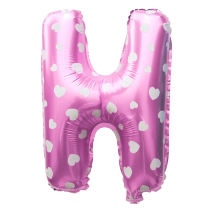 ลูกโป่งฟอยล์รูปตัวอักษร H สีชมพูพิมพ์ลายหัวใจ ไซส์เล็ก 14 นิ้ว - H Letter Shape Foil Balloon Size 14" Pink color printing Heart