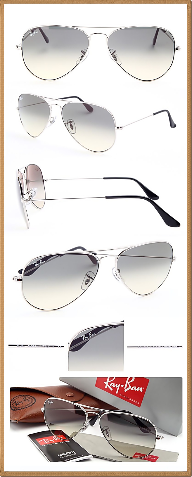 RB3025 (003/32) กรอบสีเงิน เลนส์ไล่สีเทาดำ