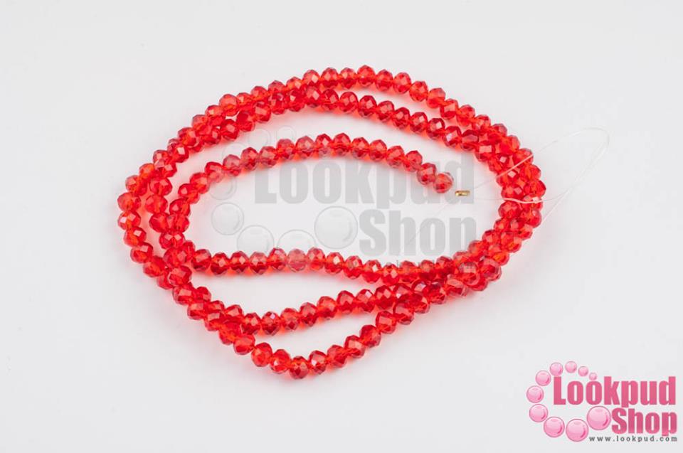 คริสตัลจีน ทรงซาลาเปา สีแดงอมส้ม 4มิล (1เส้น)