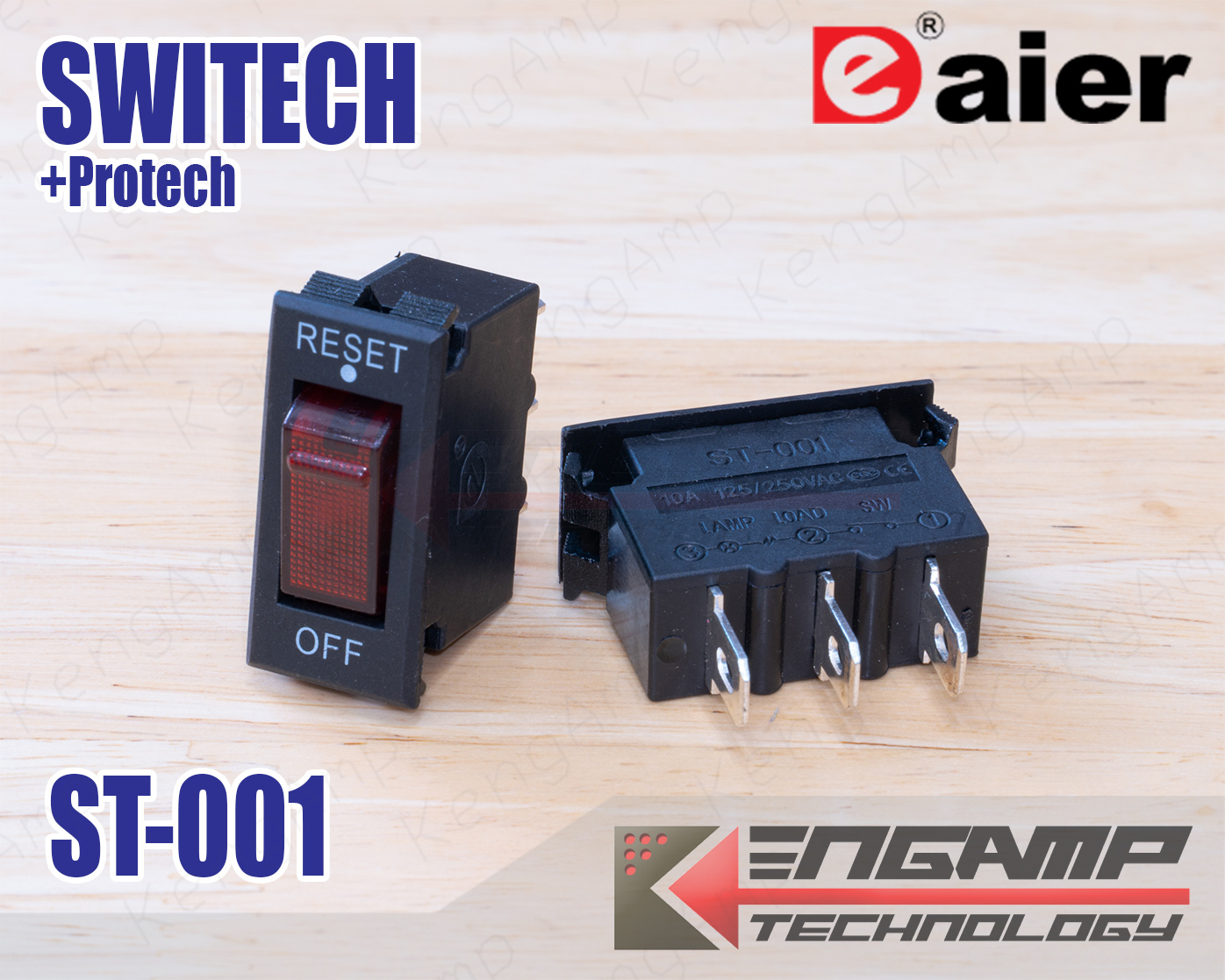 (1ตัว) [SW] EAIER ST-001 สวิตซ์กระดก มี Overload Protech ขนาด 15x32mm 10A/125/250V