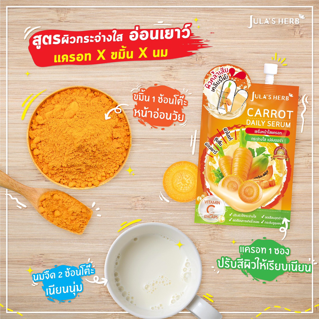 Jula's Herb Carrot Daily Serum จุฬาเฮิร์บ แครอท เดลี่ เซรั่ม (1กล่อง6 ซอง)