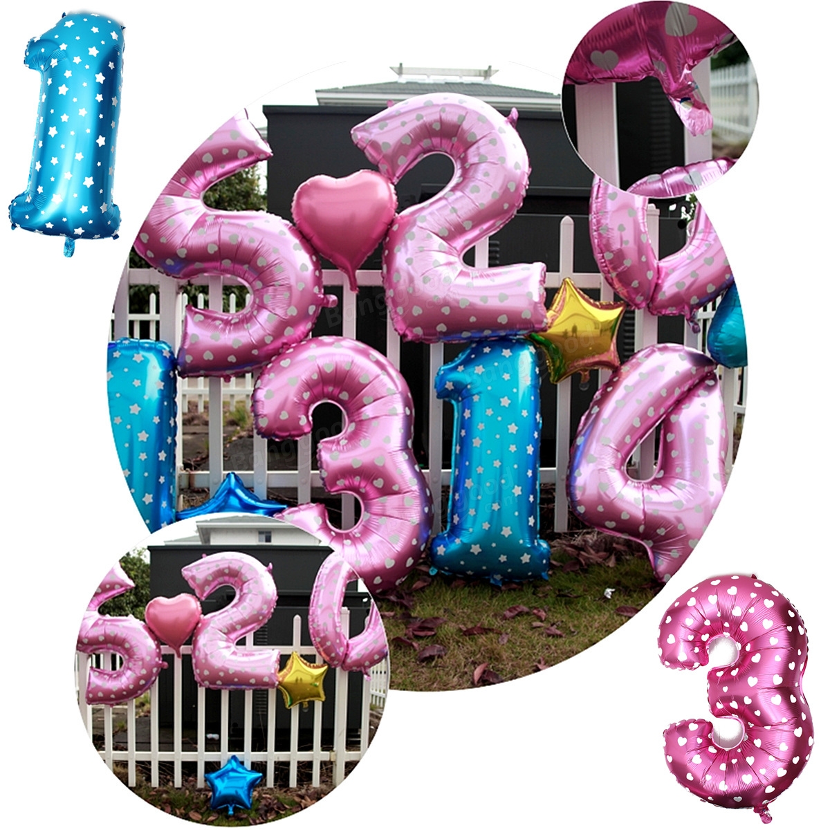 ลูกโป่งฟอยล์รูปตัวเลข 0 สีฟ้าพิมพ์ลายดาว ไซส์จัมโบ้ 40 นิ้ว - Number 0 Shape Foil Balloon Size 40" Blue Color printing Star