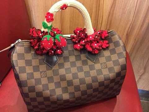 หูถักกระเป๋า speedy ตกแต่งประดับฟรุ้งฟริ้ง ติดมุก ระบายหลายชั้น
