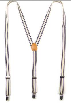 สายรัดกางเกงเอี๊ยม กว้าง 2cm แบบ Y ยืดหยุ่น คลิบ หัวชุบ หัวทองเหลือง สีขาวลายทาง