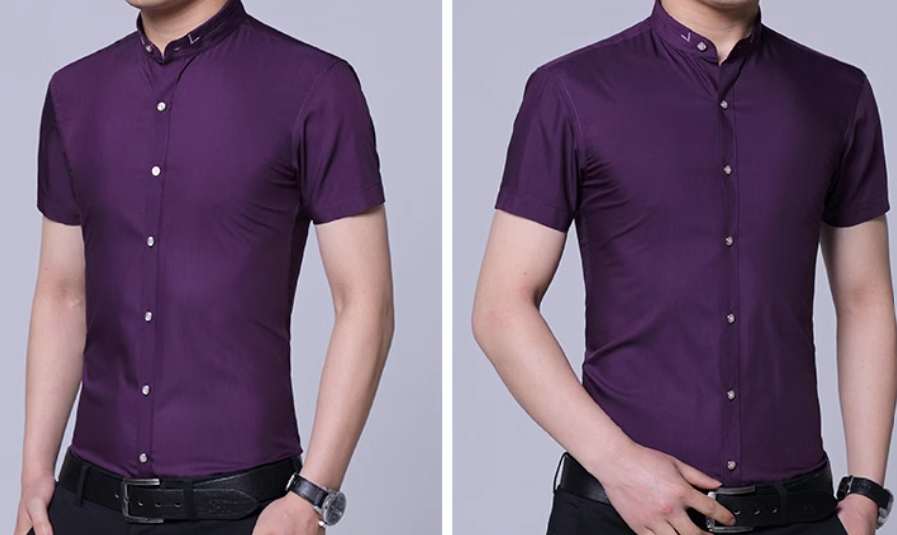 เสื้อคอจีนผู้ชาย เชิ้ตแขนสั้น แฟชั่น แต่งขอบปก Size No.36 38 40 42 44 46 ฟ้าอ่อน ดำ ขาว ชมพู ฟ้า ม่วง