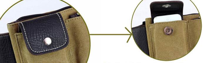 กระเป๋าวินเทจ คาดเอว คาดอก 2 ช่อง แต่งซิบโค้ง ผ้าใบ สีกากี เขียว