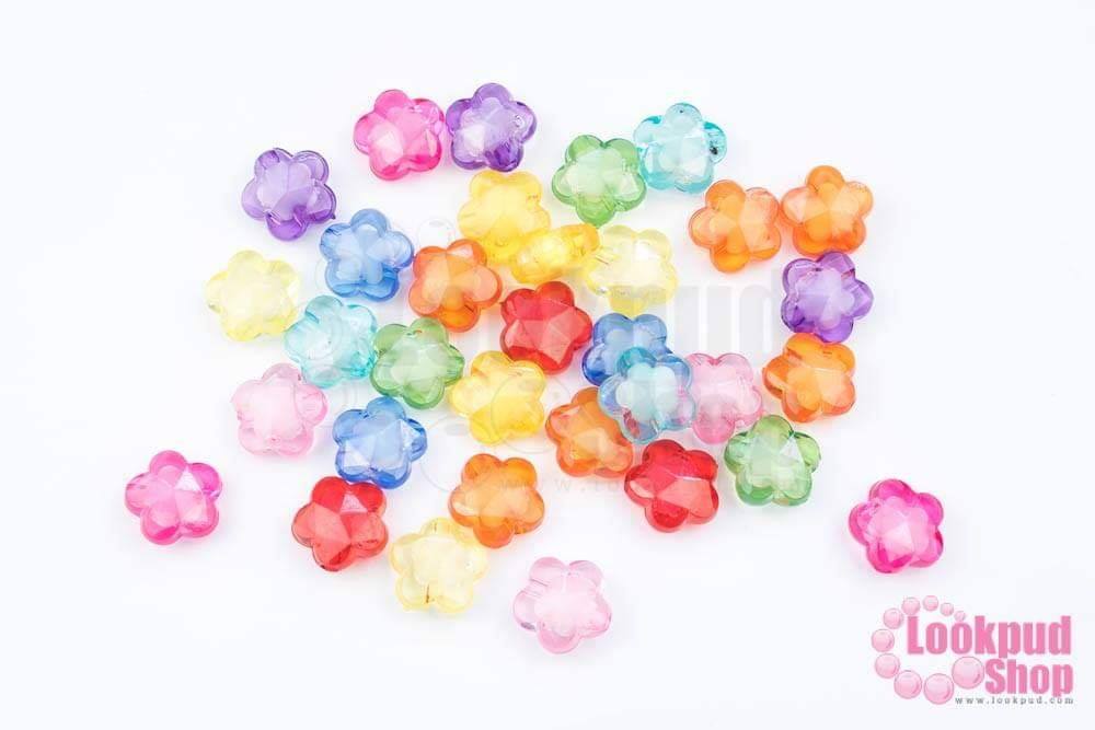 ลูกปัดพลาสติก คละสีสอดไส้ ดอกไม้ 14มิล (1ถุง/500กรัม)