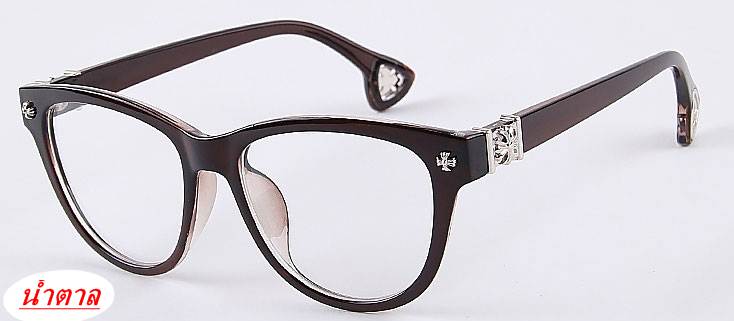 กรอบแว่นสายตาแฟชั่น เรโทร วินเทจ แต่งปลายขาสไตล์โครม สี ดำ ดำด้าน