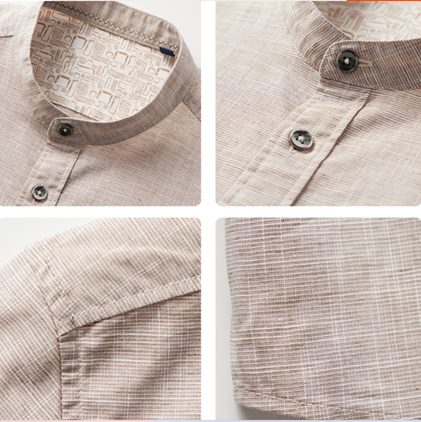 เสื้อเชิ้ตแขนสั้น คอจีน ผ้าลินินแท้ สีล้วน ฟ้าอ่อน น้ำตาล ขาว ครีม เขียว ชมพู No.36 38 39 40 41 42