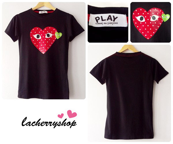 เสื้อยืด เสื้อสกรีน เสื้อแฟชั่น สีดำ play comme des garcons สุดฮิป หัวใจสีแดงสวยๆ ปักป้ายชื่อ เนื้อผ้าดีค่ะ