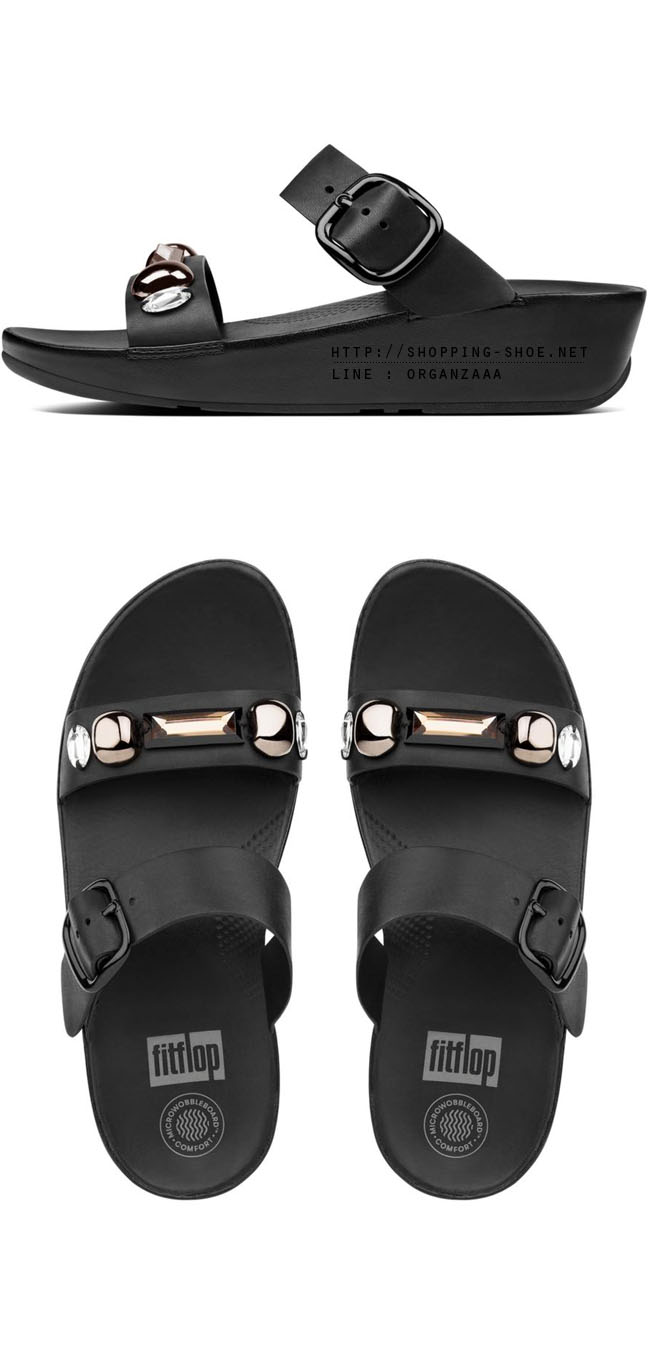 Fitflop Jeweley Adjustable Leather Slide Black ของแท้ นำเข้าจาก USA และ UK