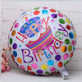 ลูกโป่งฟลอย์ Happy Birthday สีขาวลายเค้ก - Happy Birthday cake design / Item No. TL-D007