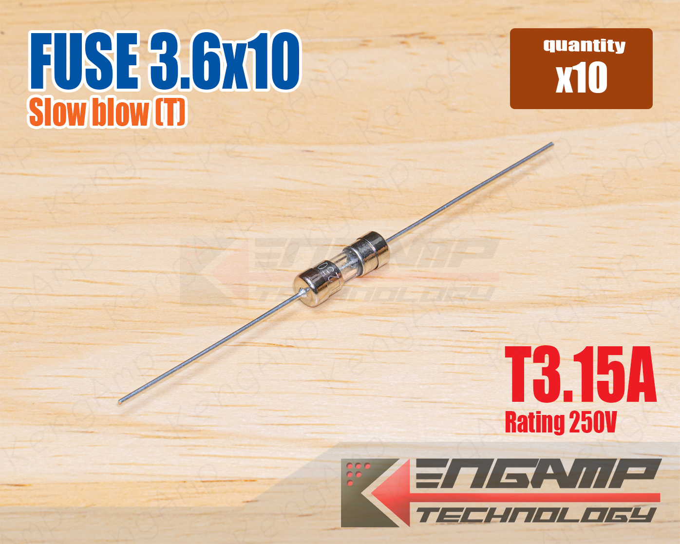 (10ตัว) [FUSE] Fuse ขนาด 3.6x10mm Slow Blow (T) ชนิดขาดช้า T3.15A /250V