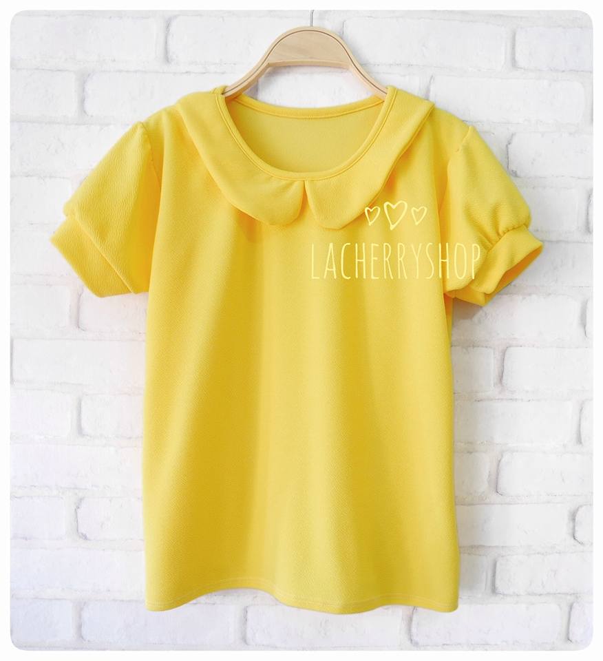 เสื้อแฟชั่น เสื้อทำงาน สีเหลือง แบบสวยมาใหม่ รุ่นคอบัว แขนตุ๊กตา แบบสวยน่ารักมากๆ