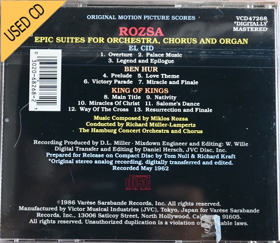 USED CD Rzsa El Cid - Ben Hur -King of Kings
