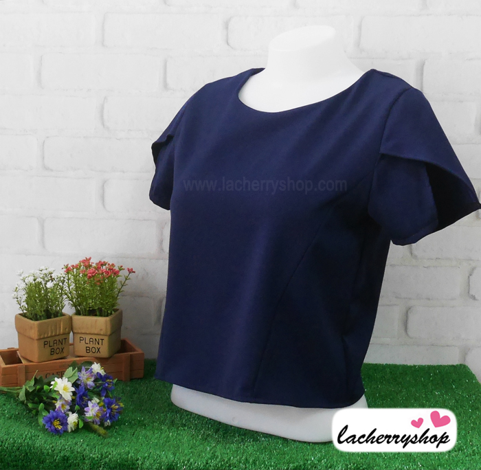 เสื้อผ้าแฟชั่น เสื้อทำงาน ผ้าฮานาโกะตัดแต่งแขนเก๋ๆ สีดำ แบบสวยเรียบหรู สินค้าคุณภาพดี ราคาไม่แพง