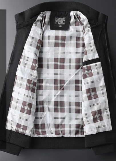 เสื้อคลุม เสื้อหนาวผู้ชาย บอมเมอร์ ซิบ แต่งบ่าอก แบบคอเข็มขัดซิบตั้ง สีดำ No 46