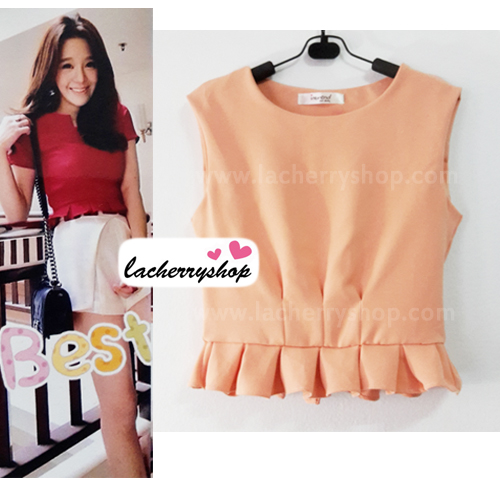 เสื้อแฟชั่น แขนกุด สีแอพริคอต ผ้าฮานาโกะ ทรงสวยเรียบหรู เนื้อผ้านิ่ม อยู่ทรง ไม่ยับง่าย ใส่สบาย สินค้าคุณภาพ ราคาไม่แพง