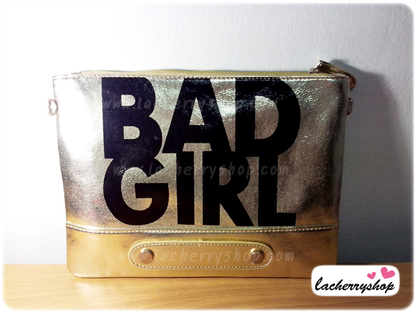 กระเป๋าแฟชั่น BAD GIRL สีทอง หนัง PU ใส่ IPAD ได้ มีสายสะพาย ((โปรโมชั่นส่งฟรี))