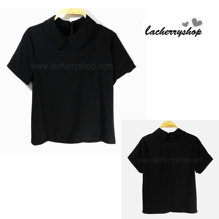 เสื้อแฟชั่น เสื้อทำงาน ผ้าฮานาโกะ สีดำ คอปกเก๋ๆ สินค้าคุณภาพ ราคาไม่แพง