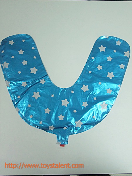 ลูกโป่งฟอยล์รูปตัวอักษร U สีฟ้าพิมพ์ลายดาว ไซส์เล็ก 14 นิ้ว - U Letter Shape Foil Balloon Size 14" Blue color printing Star