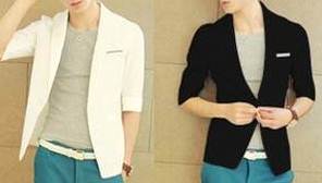 เสื้อสูทตัวเล็ก พับแขนสั้น กระเป๋าสีตัด อกSize No.40 นิ้ว สีดำ ขาว