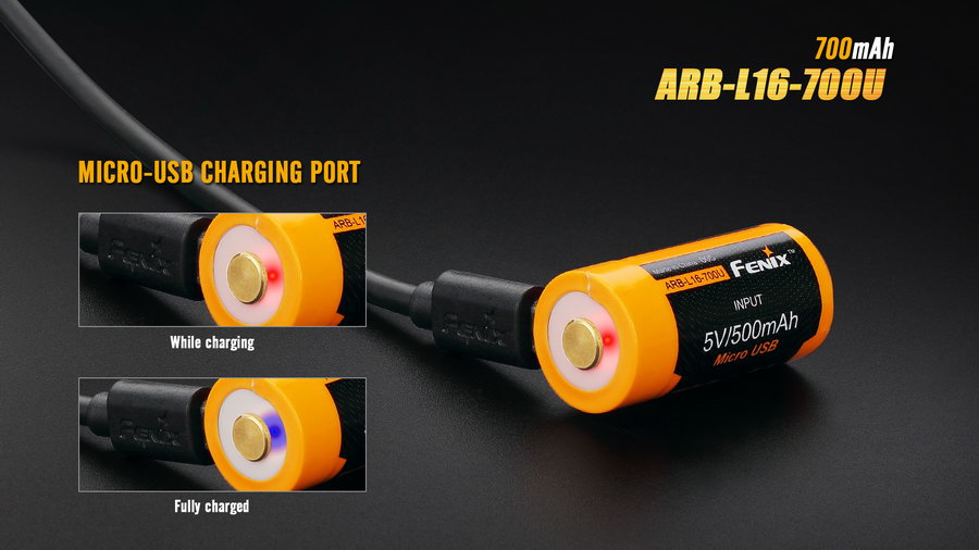 แบตลี่เธี่ยม FENIX RCR123 700MA ชาร์จ USB