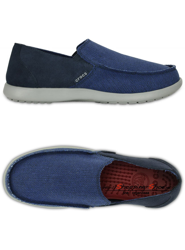 Crocs Men's Santa Cruz Herringbone Loafer - Navy / Light Grey ของแท้ Outlet ไทยและอเมริกา