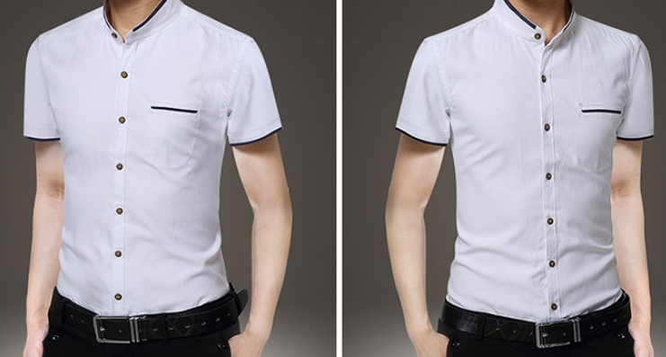 เสื้อเชิ้ตคู่ คอจีน แขนสั้น แต่งขอบขาว หลากสี No.36 38 40 42 44 46