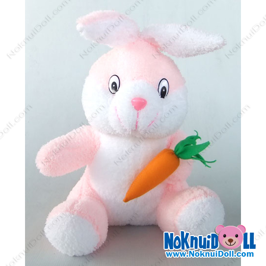 ตุ๊กตา กระต่ายนั่งถือแครอท ผ้าขนหนู เล็ก-11นิ้ว