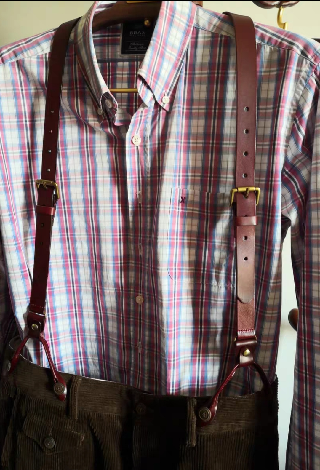 สายเอี๊ยมหนังกระดุม หนังแท้ สายรัดกางเกงกระดุม ปรับเข็มขัด หนังแท้ สี ดำ น้ำตาลอ่อน น้ำตาล 2.4cm