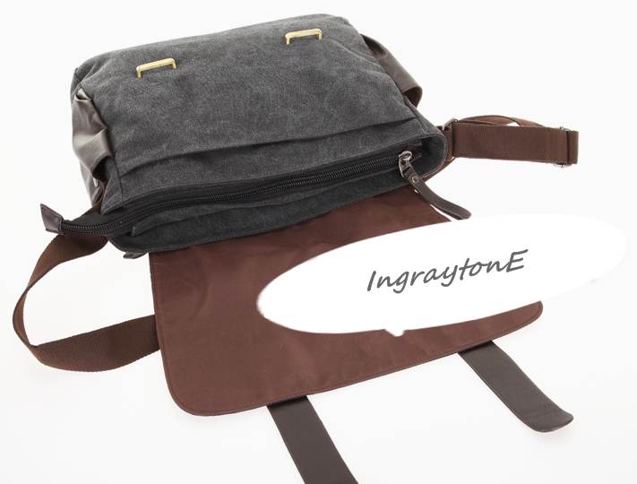 กระเป๋าวินเทจ messenger สะพาย 2เข็มขัด ผ้าใบ สไตล์อังกฤษ สีดำเทา