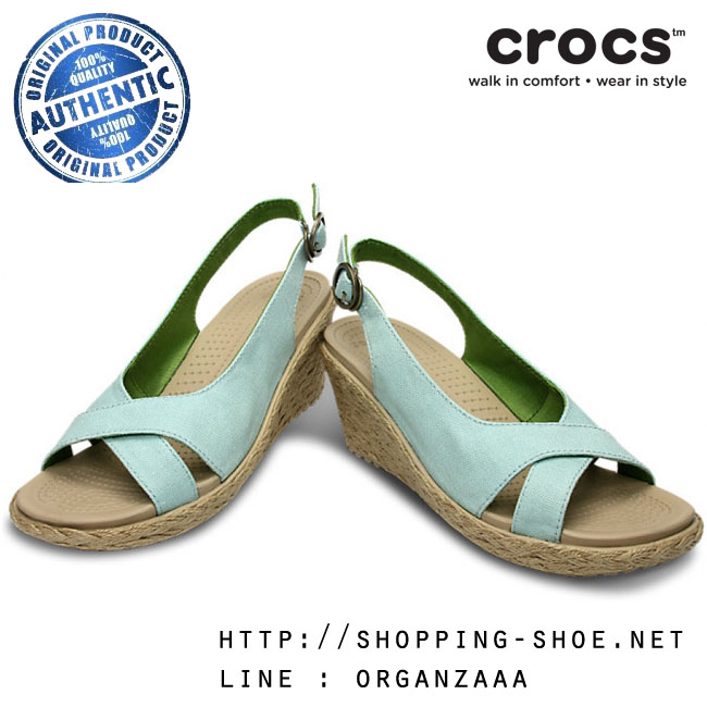 W6 : Women's Crocs A-Leigh Linen Wedge - Sea Foam/Chai ของแท้ Outlet ไทยและฮ่องกง