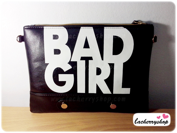 กระเป๋าแฟชั่น BAD GIRL สีดำ หนัง PU ใส่ IPAD ได้ มีสายสะพาย ((โปรโมชั่นส่งฟรี))