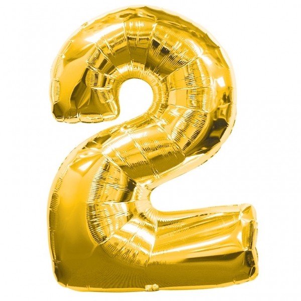 ลูกโป่งฟอยล์รูปตัวเลข 2 สีทองไซส์เล็ก 14 นิ้ว - Number 2 Shape Foil Balloon Size 14" Gold Color 2