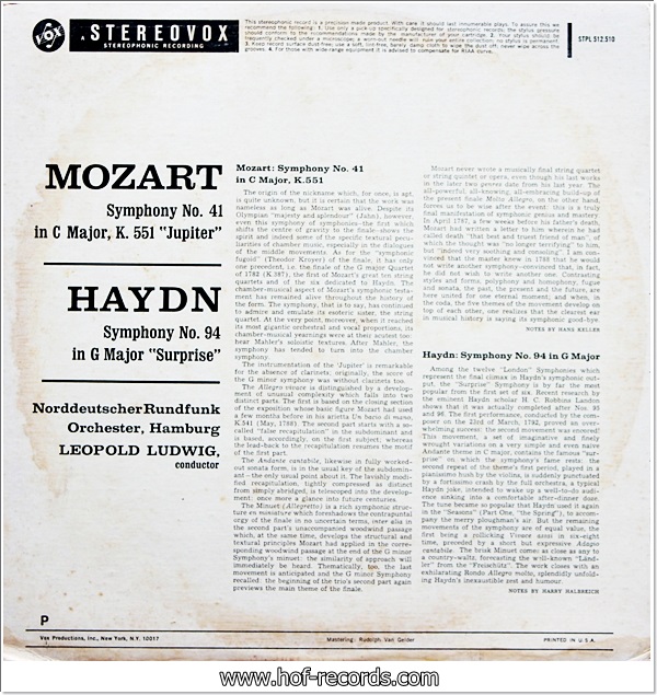 Mozart Haydn Symphony No 41 "Jupiter" , Symphony No 94 "Surprise" (USA) 1lp