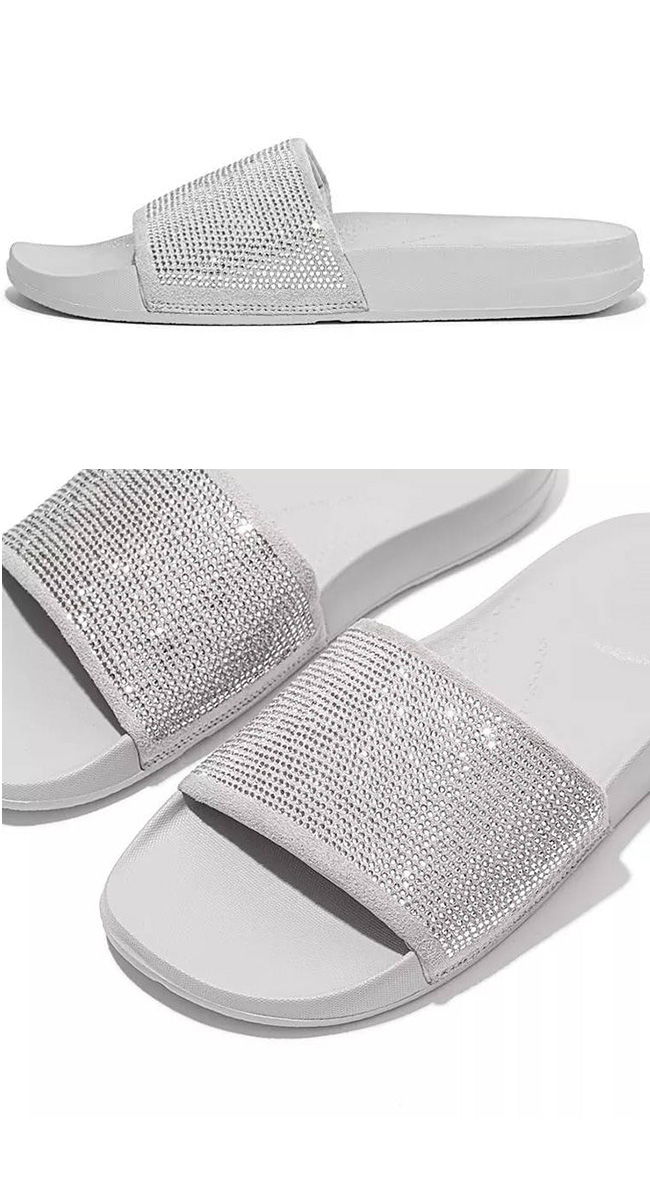 US7 : Fitflop Iqushion Embellished Slide Soft Grey ของแท้ นำเข้าจาก USA และ UK