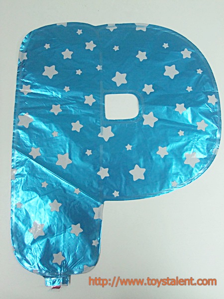 ลูกโป่งฟอยล์รูปตัวอักษร P สีฟ้าพิมพ์ลายดาว ไซส์เล็ก 14 นิ้ว - P Letter Shape Foil Balloon Size 14" Blue color printing Star