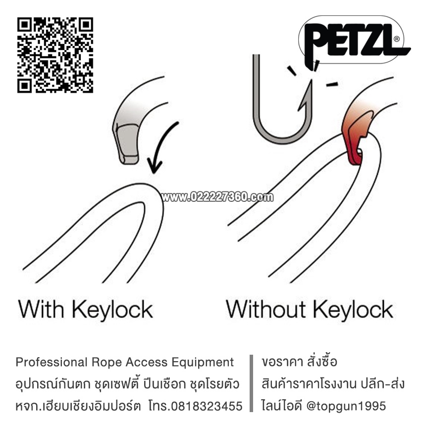 ห่วงเซฟตี้ ตะขอนิรภัย ตะขอเซฟตี้ Petzl Sm'D Ultra-light asymmetric carabiner SCREW-LOCK M39A SL