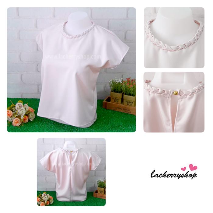 เสื้อผ้าแฟชั่นสวยๆ เสื้อทำงานสีกรมท่า ผ้าฮานาโกะ ทรงแขนค้างคาว คอเปีย แบบสวยน่ารัก สินค้าคุณภาพดี