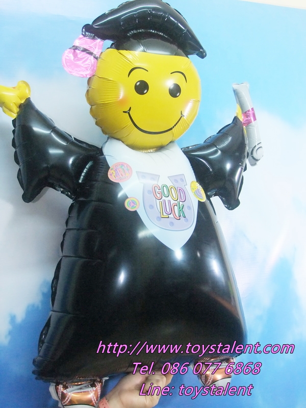 ลูกโป่งฟลอย์หน้ายิ้มใส่ชุดรับปริญญา Good Luck ไซส์22 นิ้ว/Item No.TL-F014